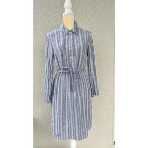 Jones New York Linen Blend Shirt Midi Dress Sz 8 Pop Over Stripes Blue & White